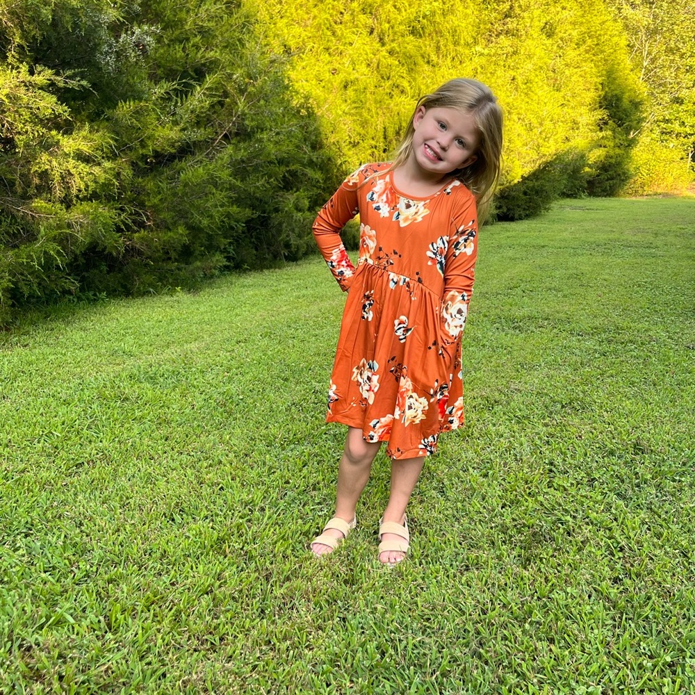 Burnt orange girls dress with pockets